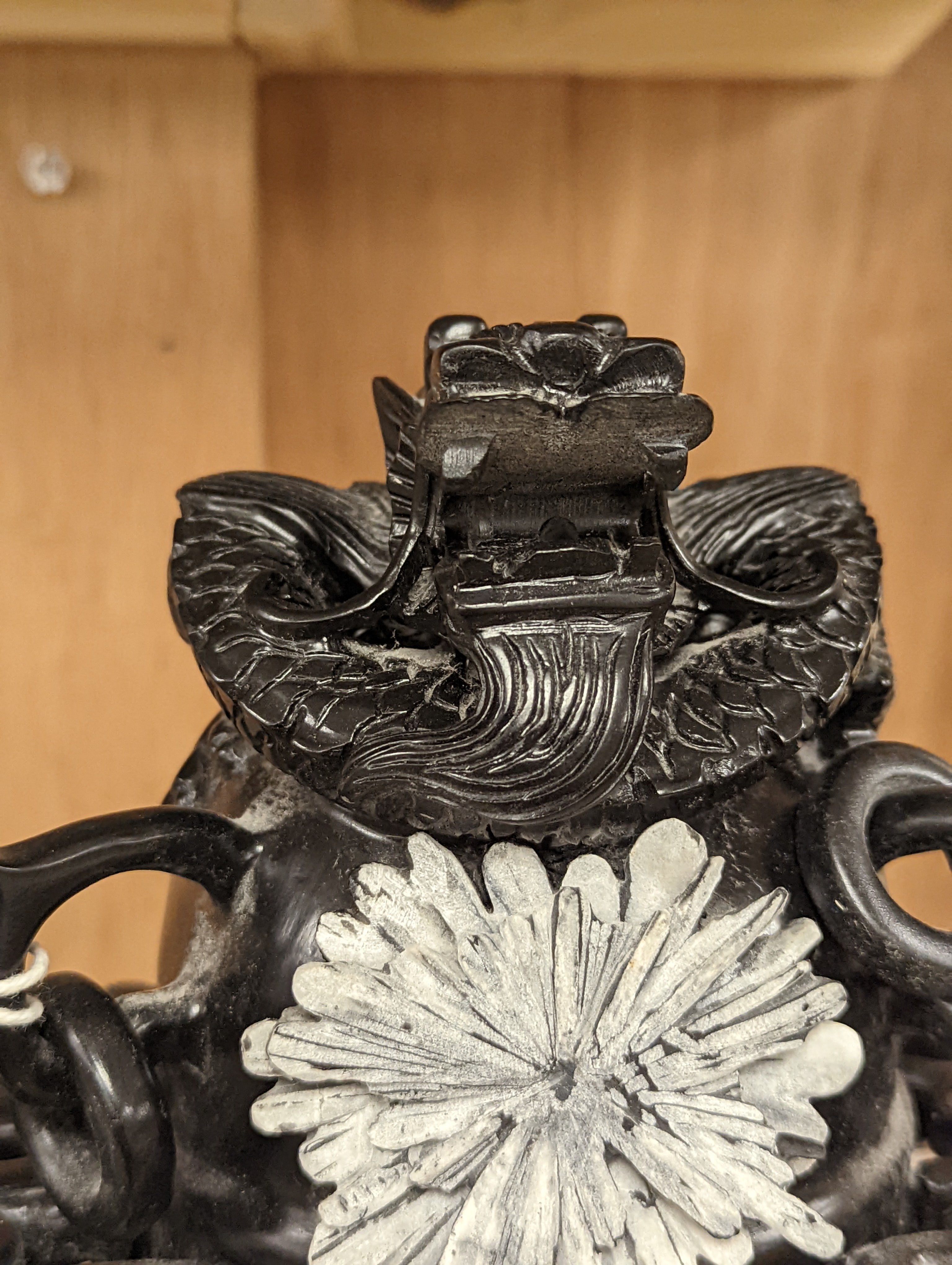 A large decorative Chinese black hardstone tripod censer and cover - 25.5cm high
